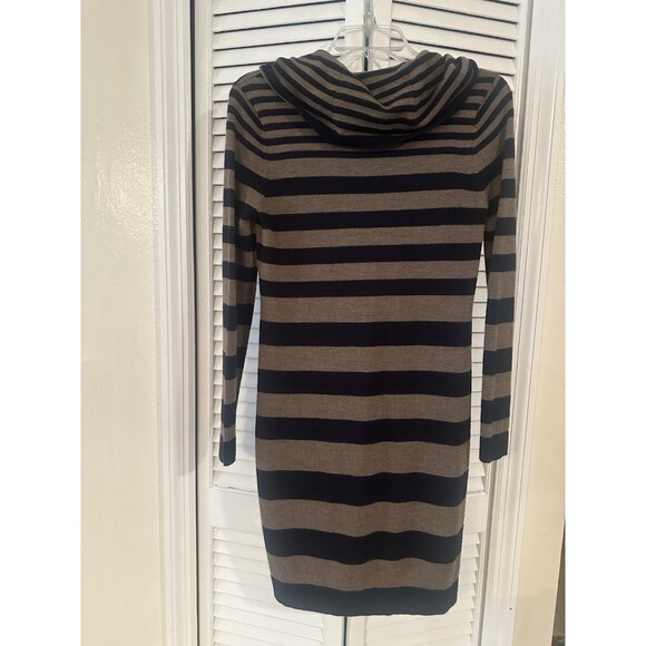 Ann Taylor Loft Merino Wool Blend Cowl Neck Sweater Dress Size MP Black Brown - Picture 2 of 6